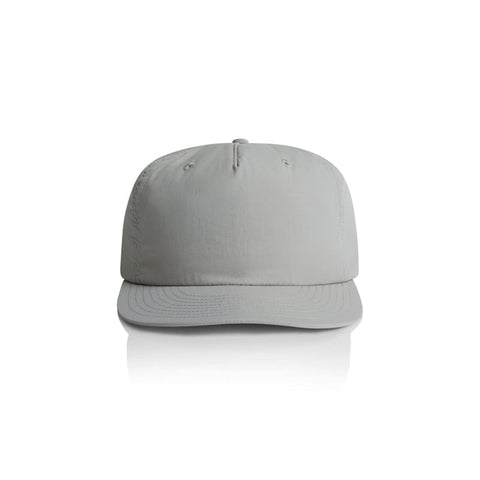 A light grey cap with a structured crown and curved brim, featuring a logo on the front.